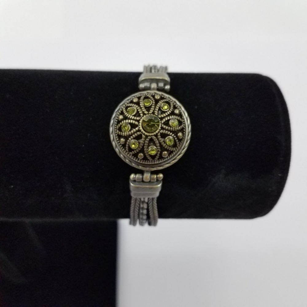GS Bracelet Gunmetal Green Bling Rhinestone Floral Chain Multi‎ Strand Toggle
